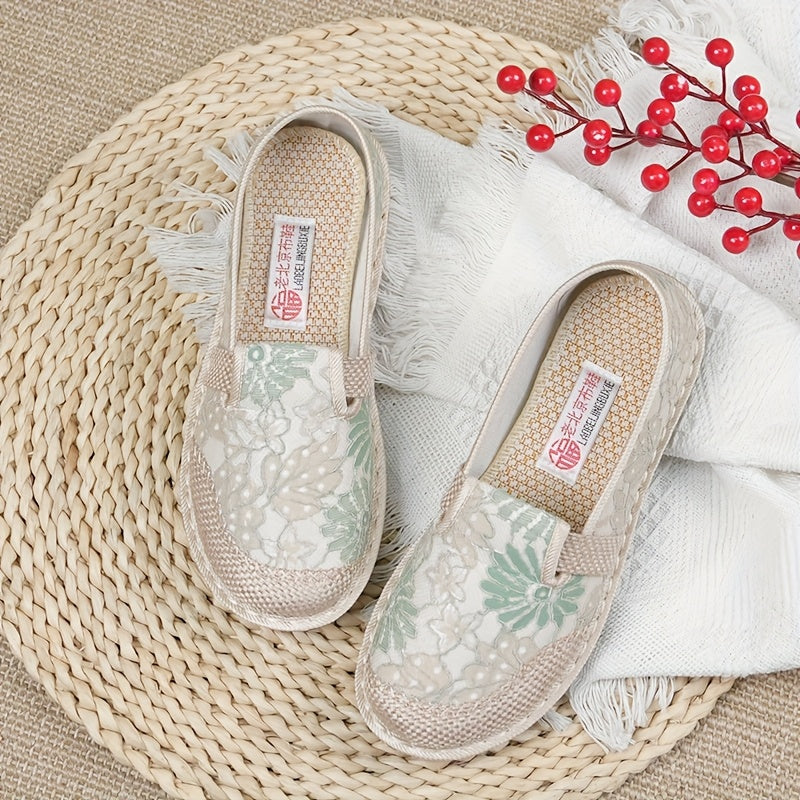 Women's Breathable Canvas Low-Top Shoes with Floral Pattern, Soft Non-Slip Sole