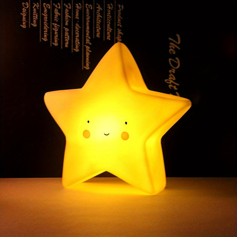 Crescent Moon and Star Night Light with Smiling Face Battery-Operated Desk Lamp for Bedroom and Gifts