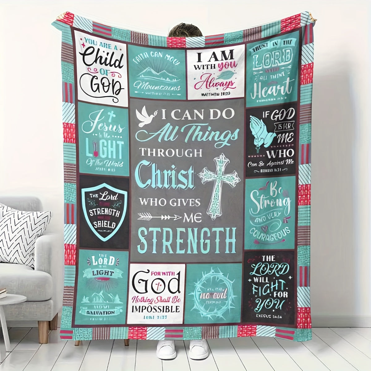 Christian Inspirational Quotes Flannel Fleece Throw Blanket Religious Scripture Verses Polyester All-Season