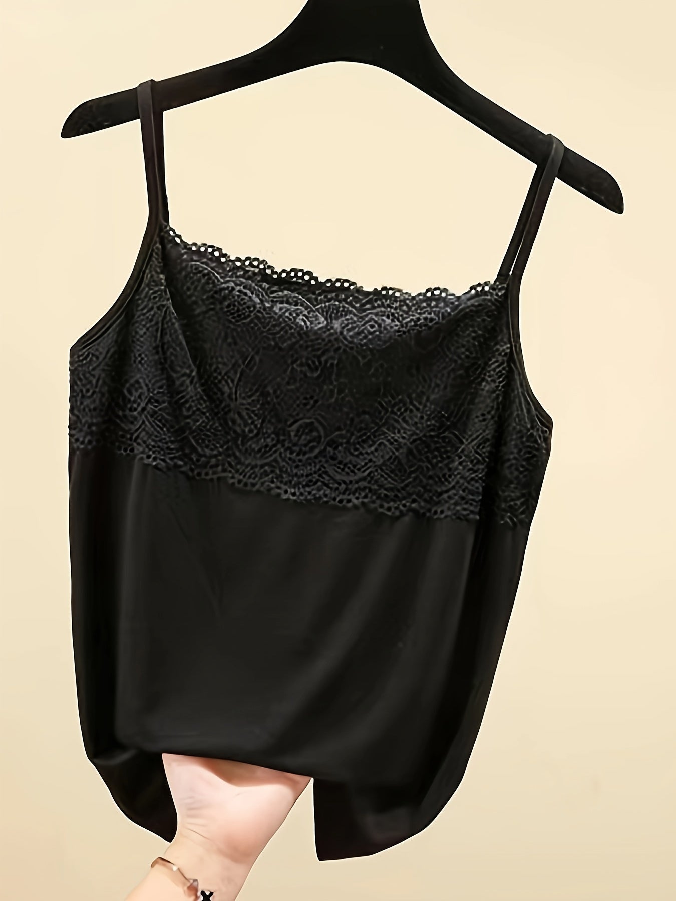 1 dona Ayollar uchun Dantelli Kamisole Tank Top, Yozgi Qoltsiz Yupqa Ichki Qavat, Mustahkam Rangli Nilon Matosi, Kattalar uchun Dantelli Cami