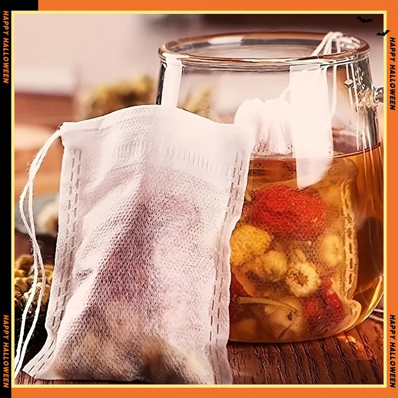 Pack of 100 Non-Woven Tea Bags with Drawstring for Spices Herbs and Floral Teas