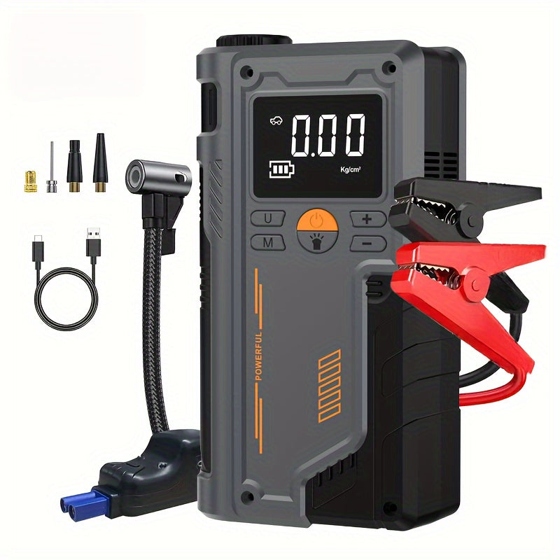 8000mAh Jump Starter Pack with 5-in-1 Charger Inflator Compressor Flashlight for Gasoline and Diesel Vehicles