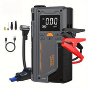 Portable Car Jump Starter and Tire Inflator USB Rechargeable LED Display Flashlight Power Bank Black