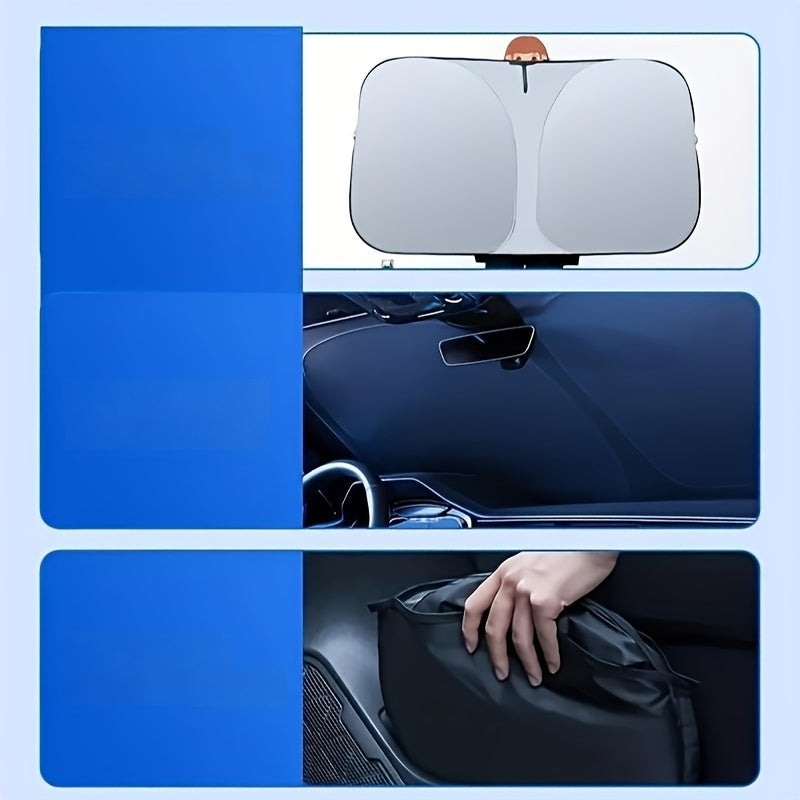 Car Sunshade Curtain Black with Yellow Accents Roll-Up UV Protection Heat Reduction