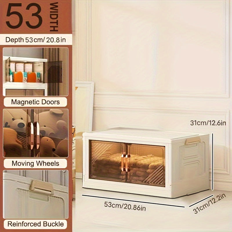 Складной пластиковый органайзер для хранения с дверцами и колесами для домашнего использования