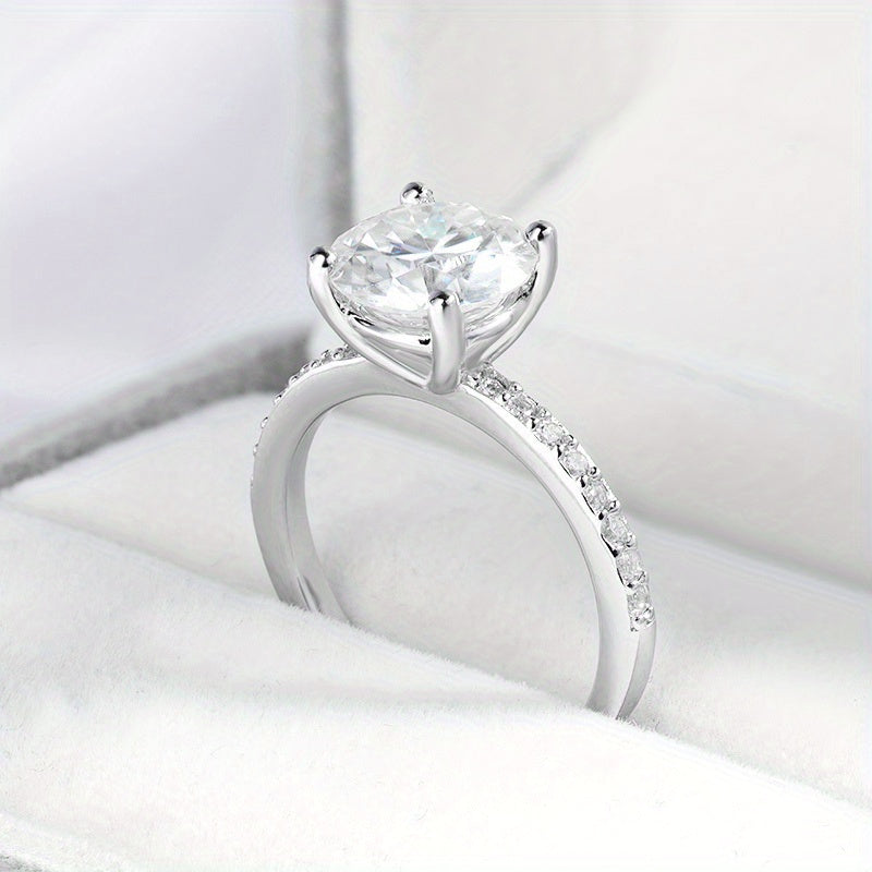 Sterling Silver Moissanite Engagement Ring 10ct Solitaire with December Birthstone and Wedding Band