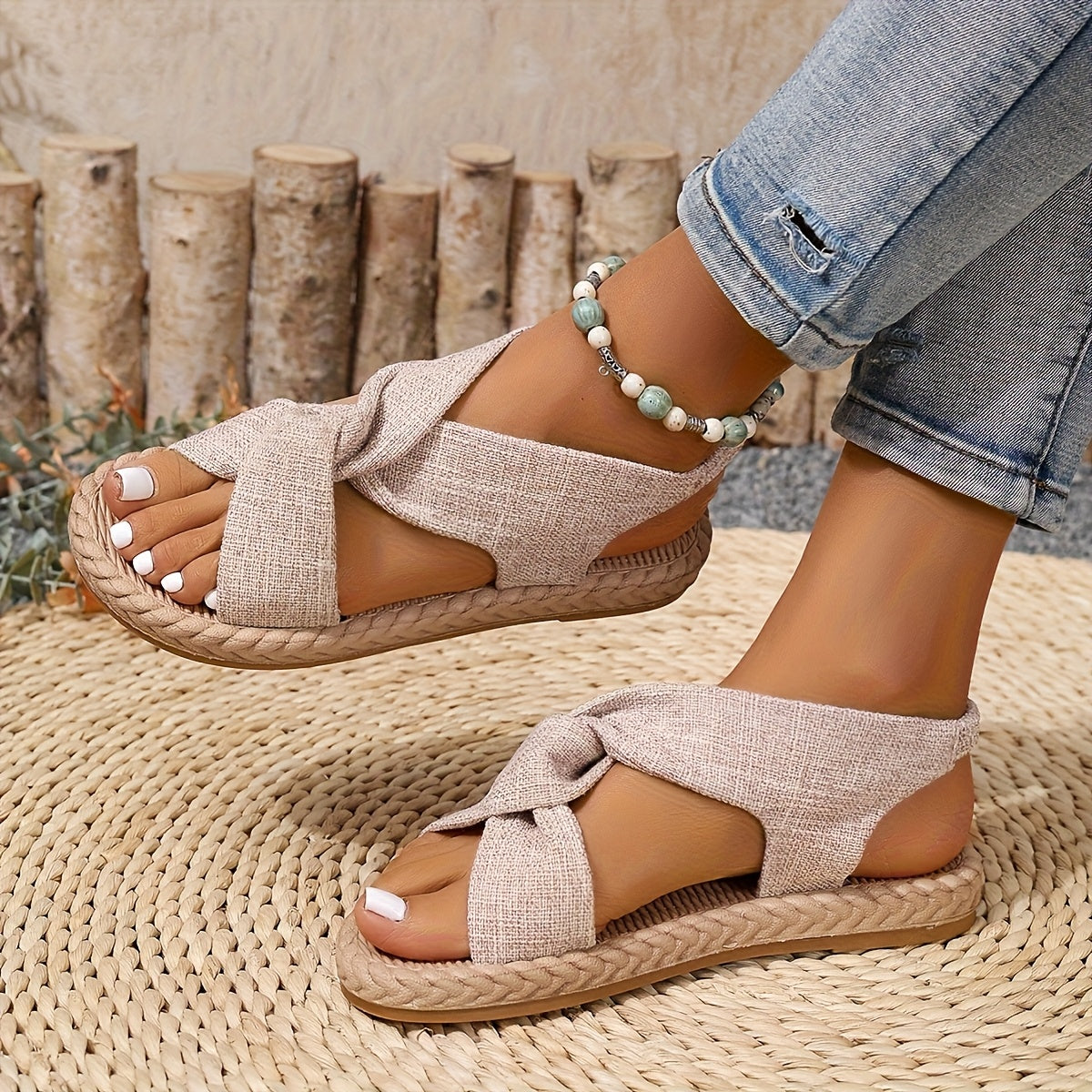 Women’s Flat Sandals Breathable Fabric Strappy Casual Beach Shoes