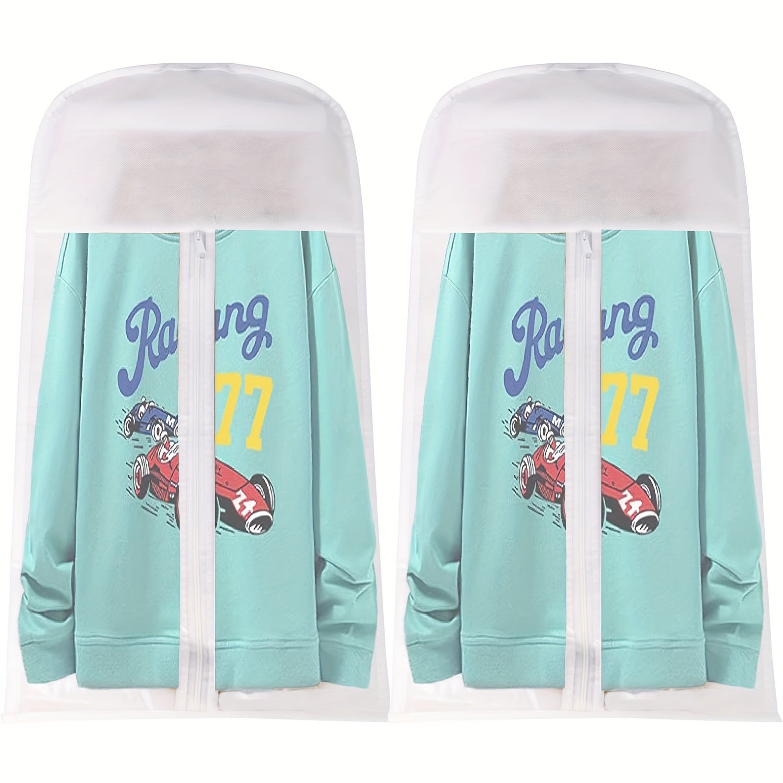 Set of 2 Kids Clothing Storage Bags Non-Woven Zipper Organizer for Wardrobe