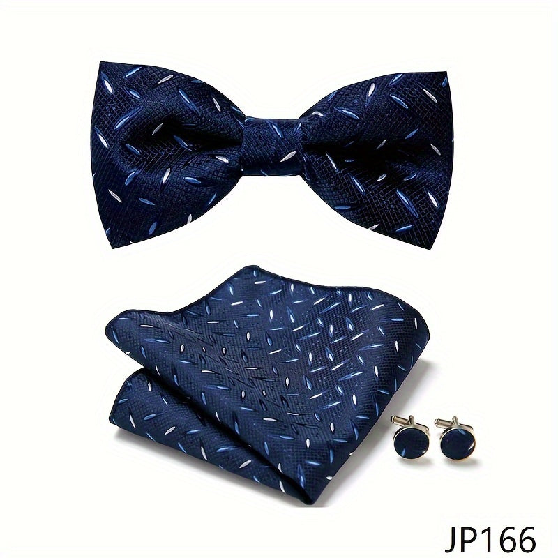 Men's Blue Polyester Tie and Pocket Square Set Floral Pattern for Formal Events