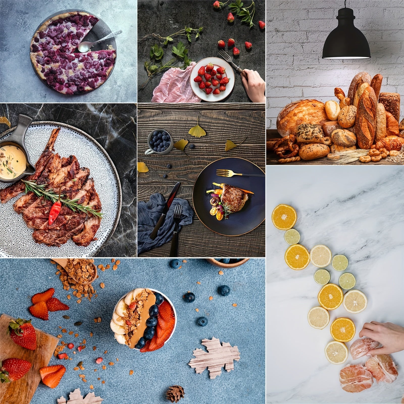 Set of 5 Large 87x57cm Marble Wood Cement Photography Backdrop Papers for Food and Product Photography