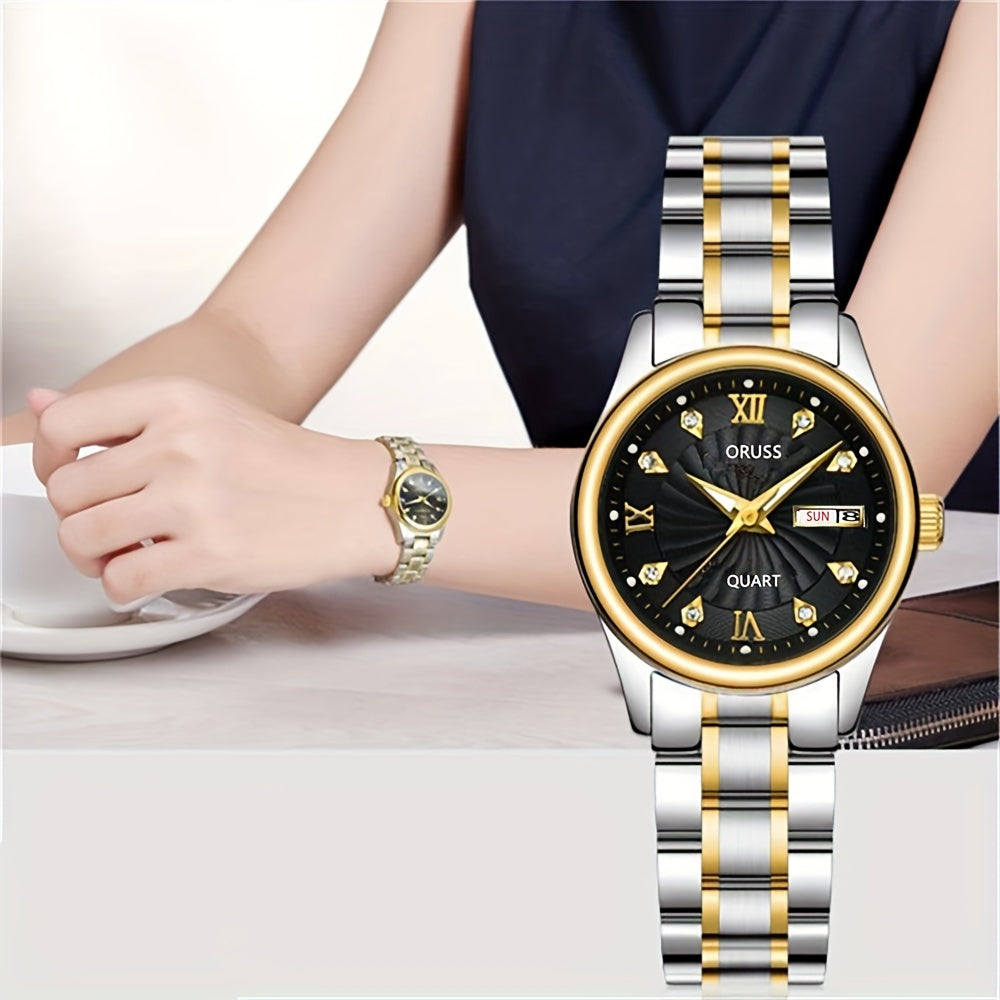 Women's Quartz Watch with Calendar Roman Numerals and Elegant Design