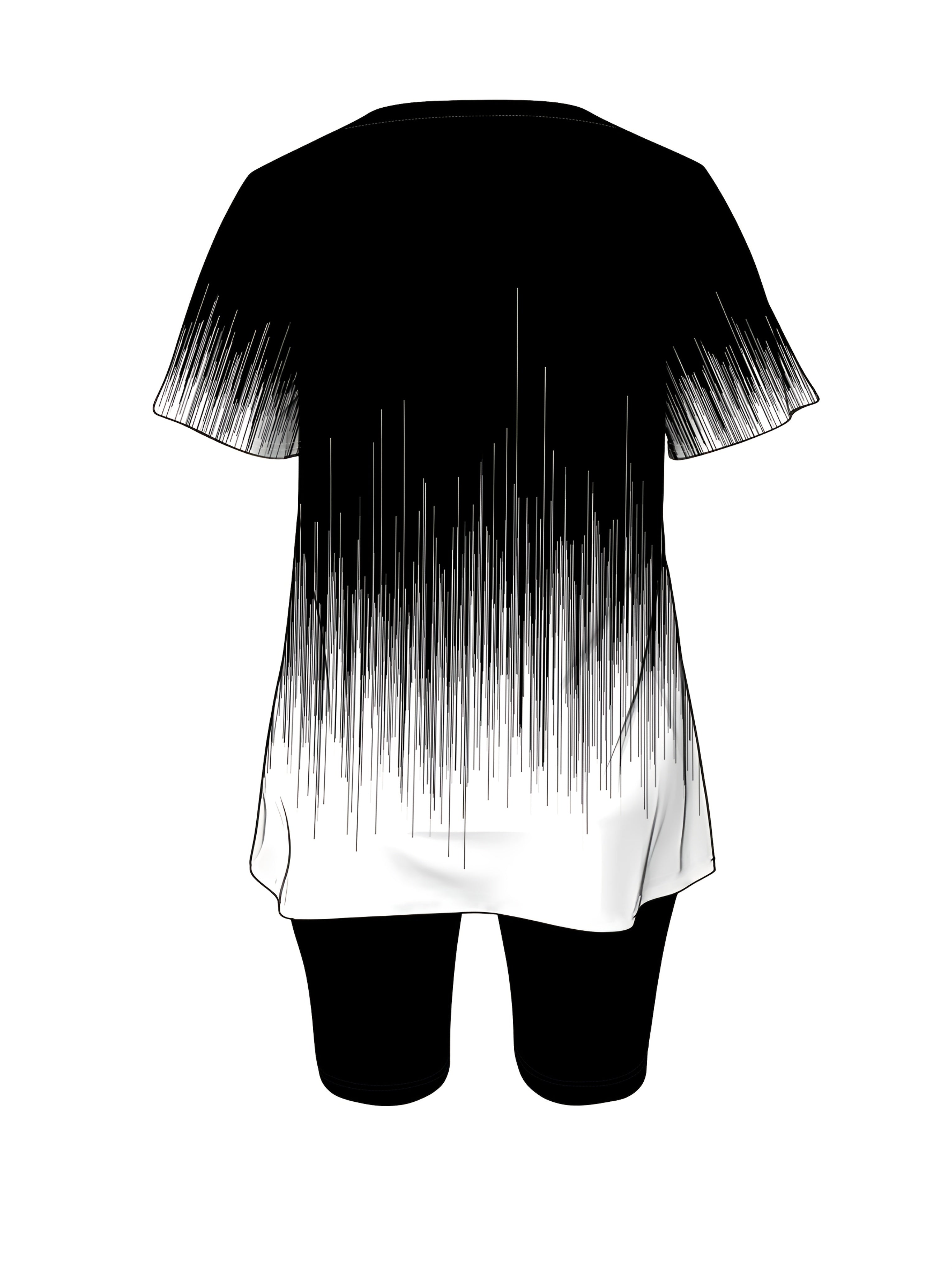 Women's Plus Size Casual Short Sleeve Top and Shorts Set Black White Gradient Print