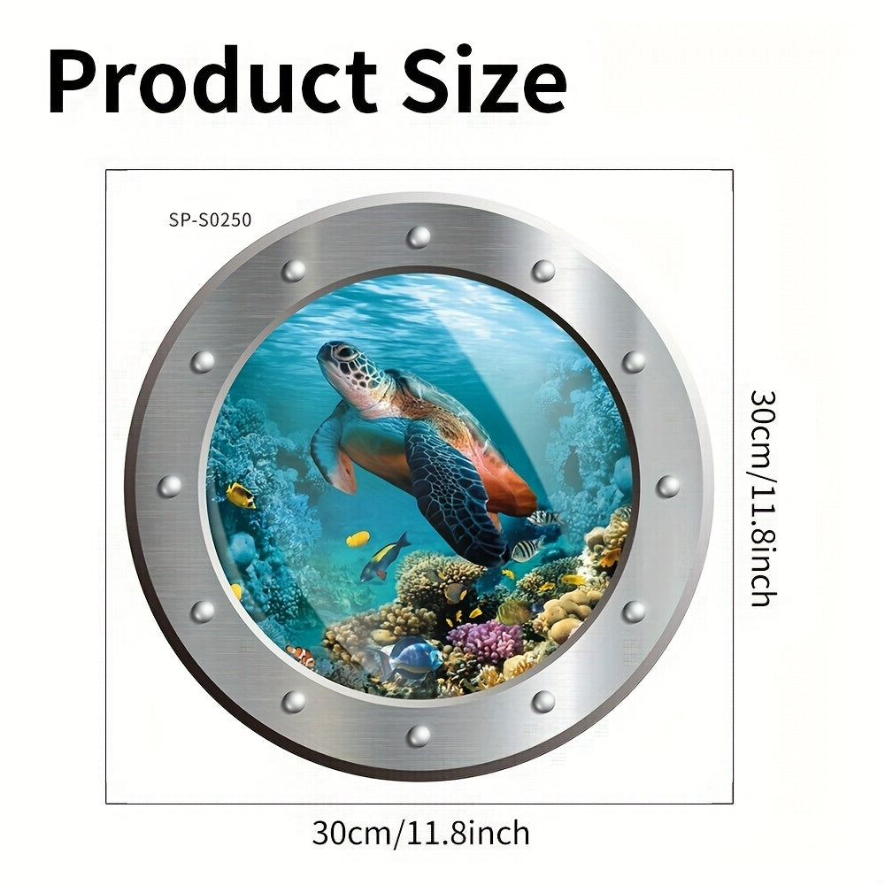 3D Turtle Toilet Sticker with Fake Submarine Window Pattern Self-Adhesive Lid Decal