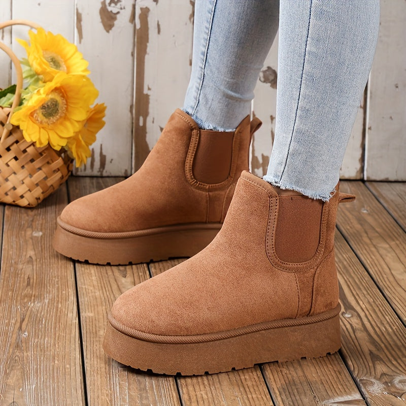 Women's Fleece-Lined Chunky Platform Ankle Boots Casual Winter Shoes