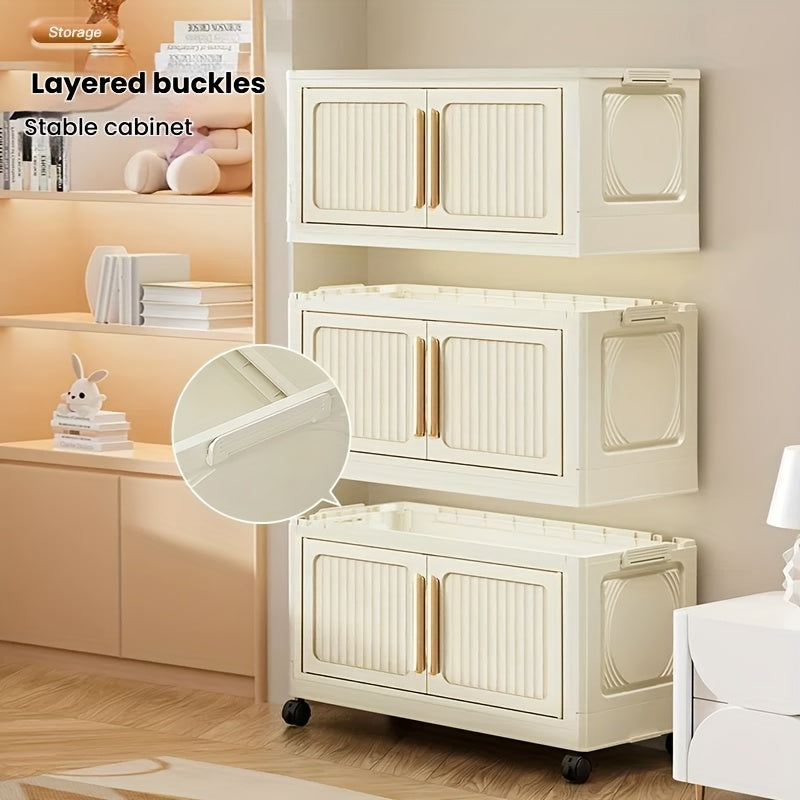 Armario de almacenamiento de plástico rectangular con ruedas, cierre magnético impermeable para ropa y accesorios de exterior