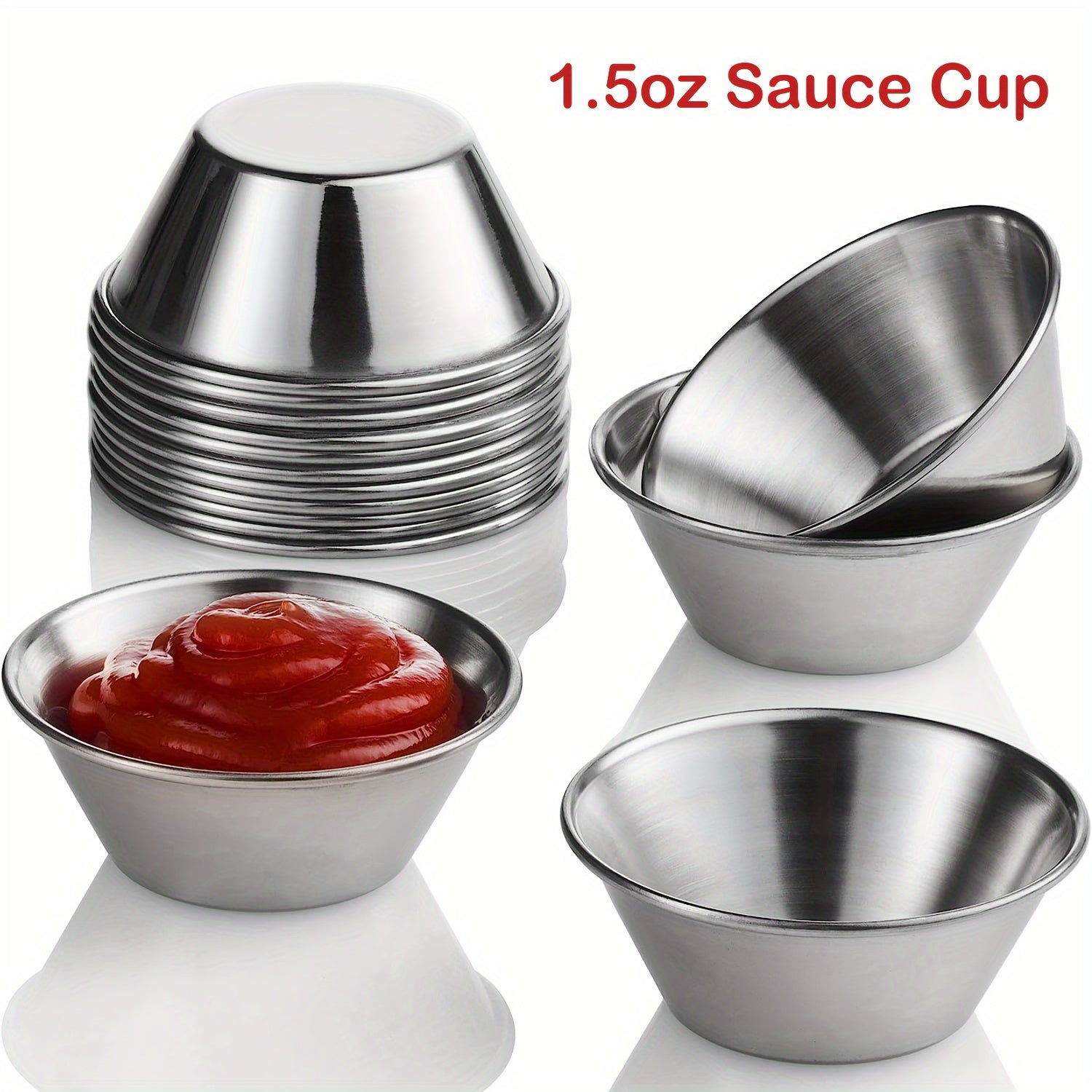 Set of 3 Stainless Steel Sauce Cups 1.5oz Reusable Commercial Grade for Charcuterie and Cheese Boards