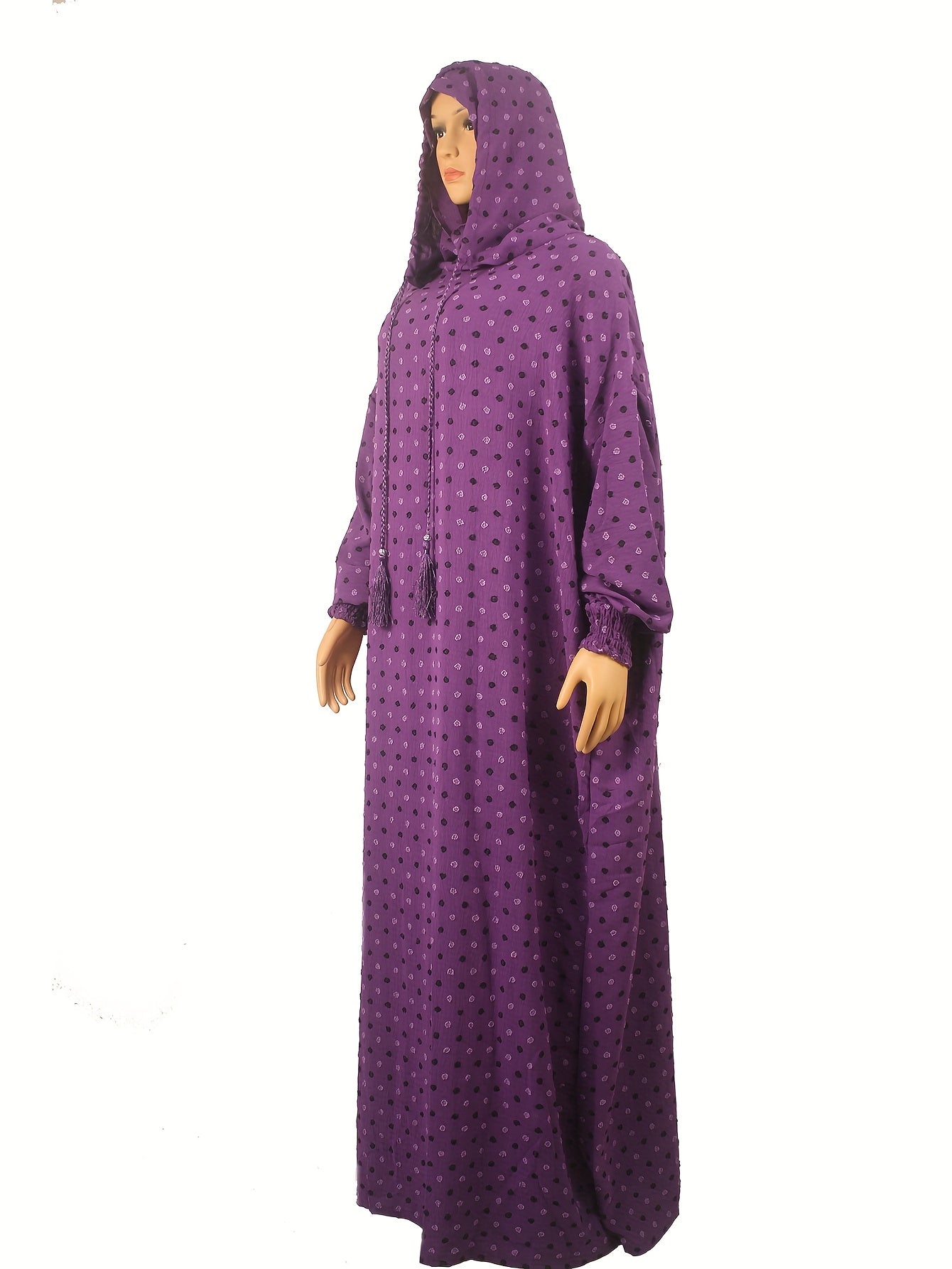 Plus o'lchamli polka nuqta abaya erkin fit lanterna qo'lqopli kundalik kiyim