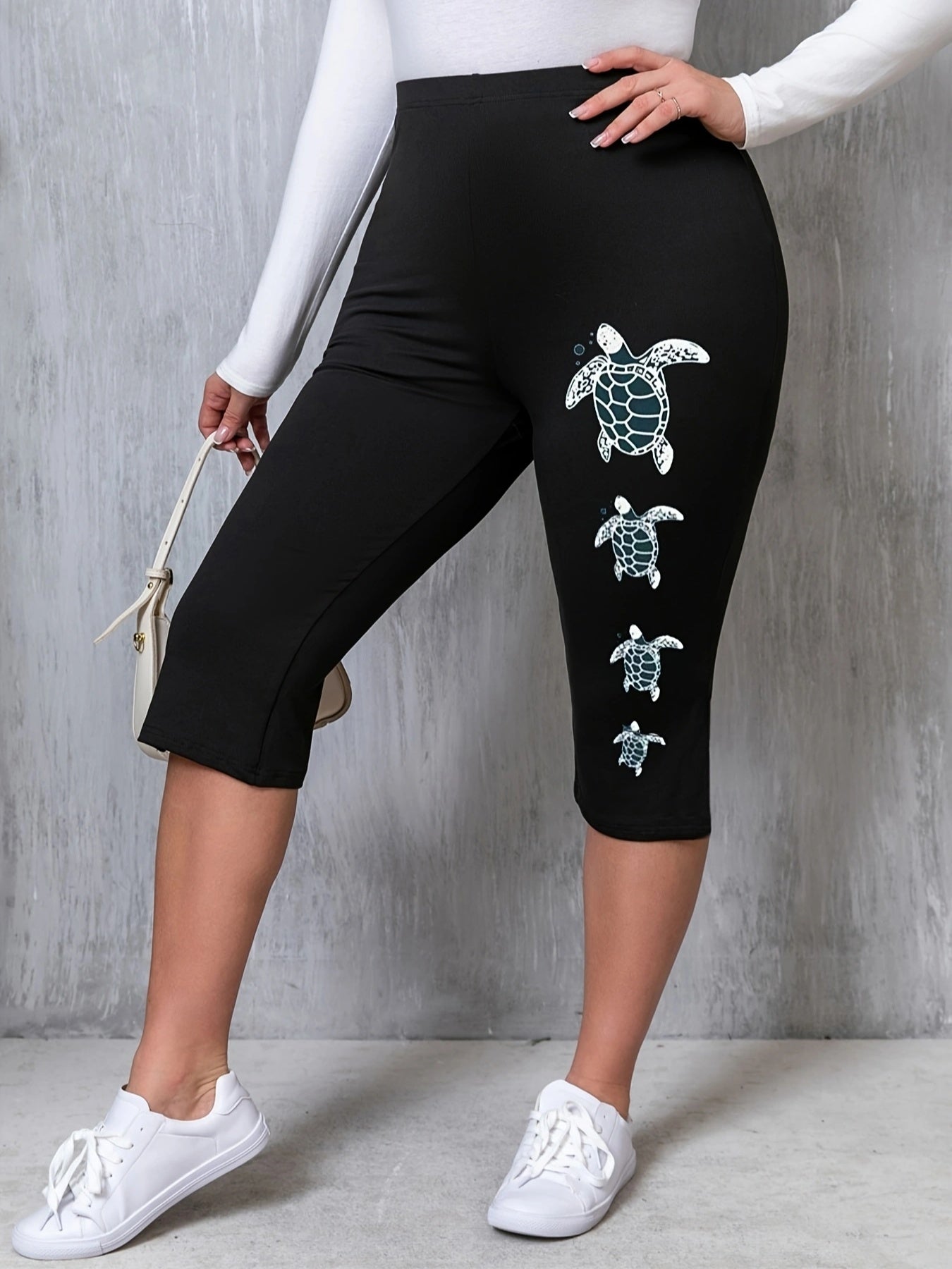 Plus Size Women's Turtle Print Casual Leggings