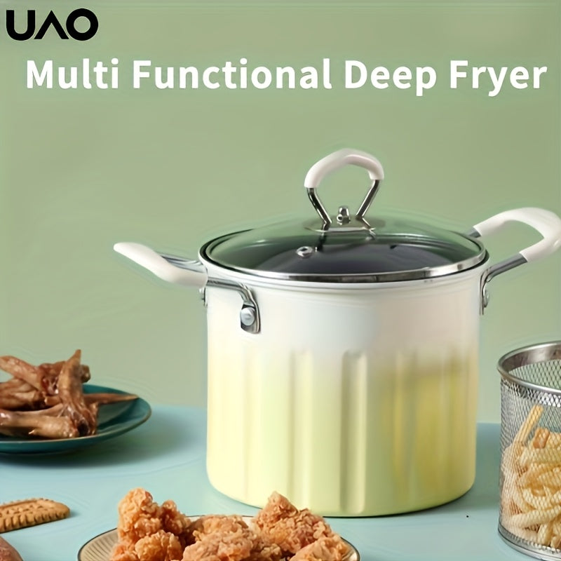 3L zanglamaydigan po'latdan yasalgan chuqur qovurish qozoni, filtr va splatter himoyachisi bilan, induksiya, gaz plitasi bilan mos keladi
