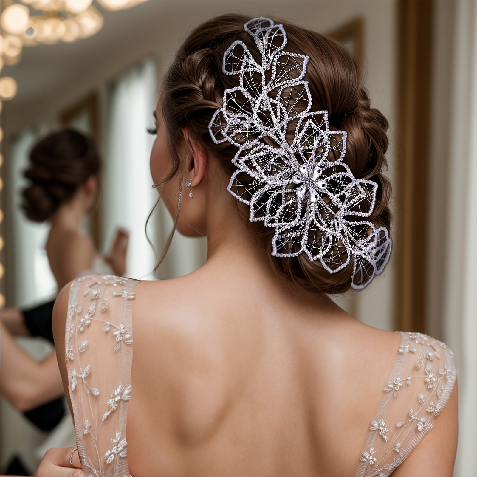 Antique Bridal Headband with Silver Crystal for Weddings and Special Occasions
