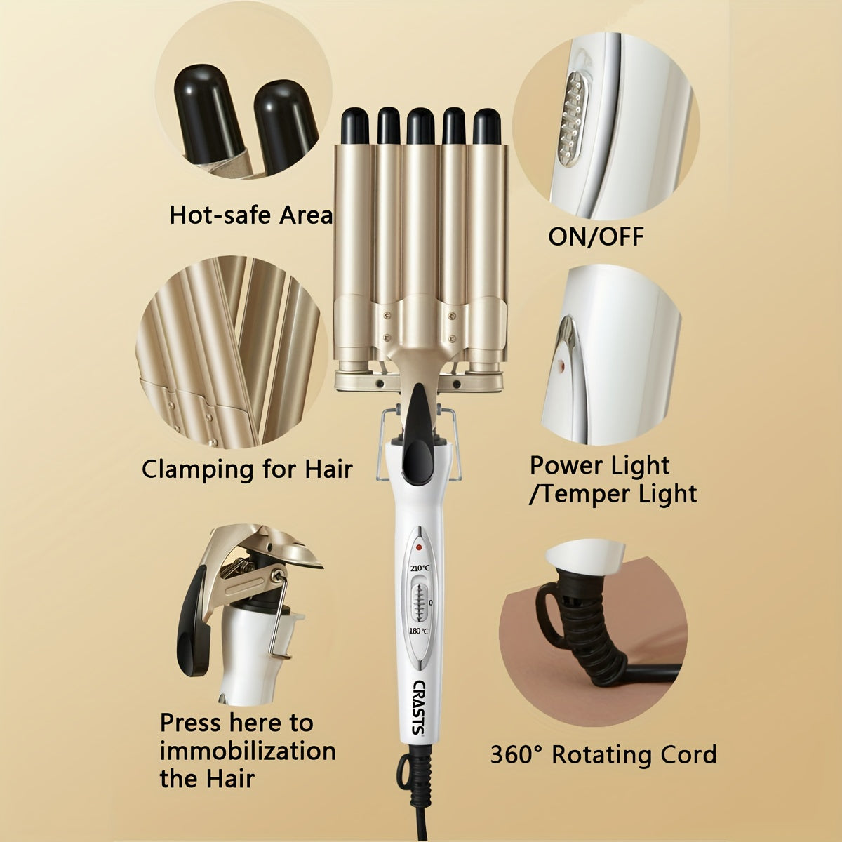 Plancha de pelo rizado con barril grande de 25mm para cabello ondulado unisex control de temperatura