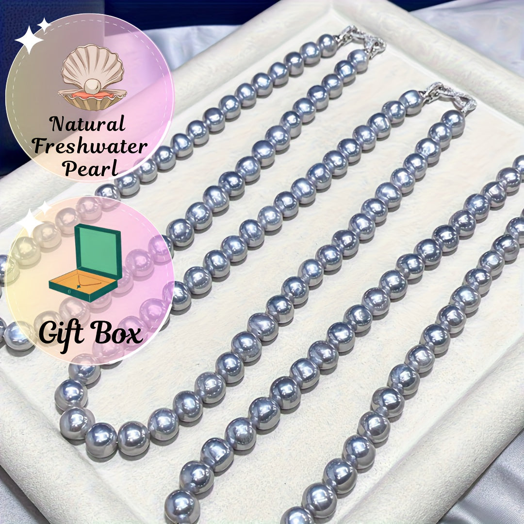 Grey Freshwater Pearl Necklace for Women Elegant Delicate Jewelry Gift Box