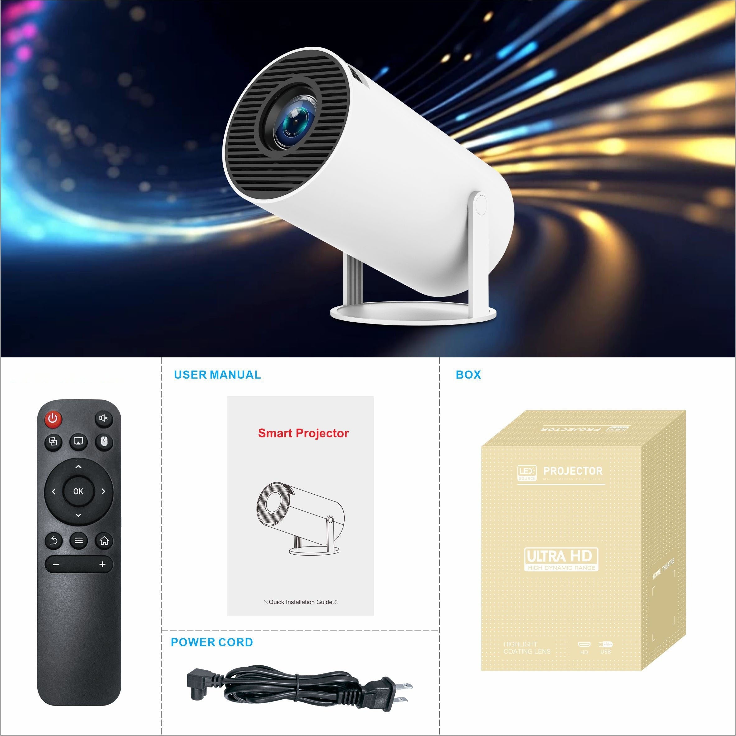 Portable 4K Ultra HD Projector with Android 11 Wireless Home Theater 200ANSI Brightness
