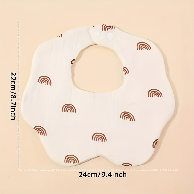 Set of 3 Cotton Muslin Baby Bibs with Petal Design Snap Closure Full Coverage for Infants and Toddlers