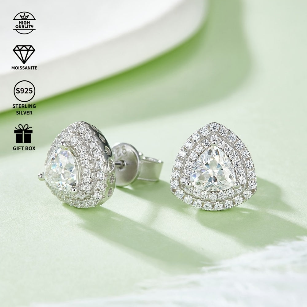 Люкс Мойсанит бижутерияси тўплами стерлинг олтиндан қопланган треуголь пудратли кулонли зичқўрғоқлар ва оёқ кийимлар