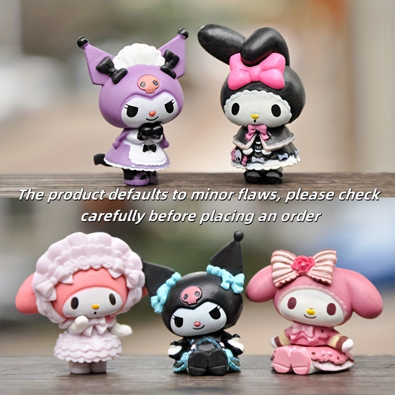 Набор из 5 милых декоративных элементов на тему Sanrio Kuromi и горничной, идеально подходящих для спальни, стола, автомобиля и в качестве подарков на день рождения, изготовленных из ПВХ.