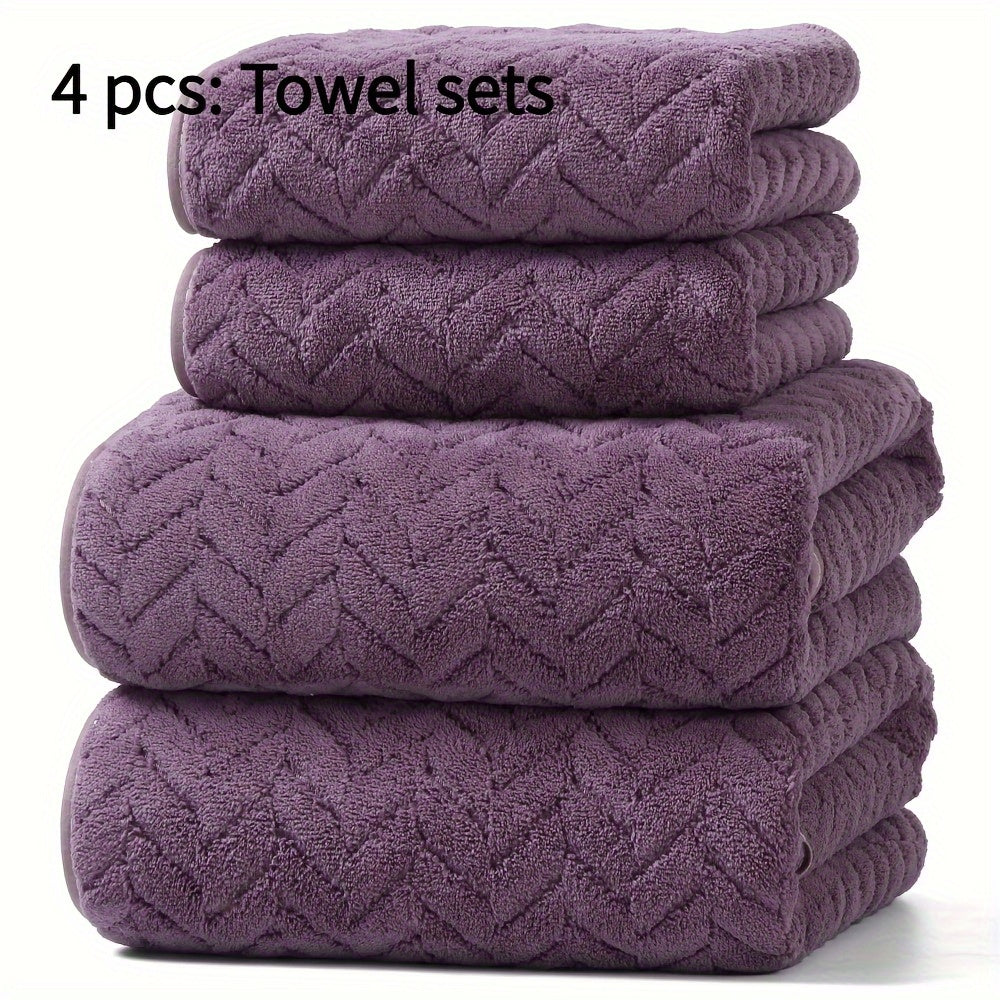 Christmas Bath Towel Set 4-Pack Soft Absorbent Polyester Herringbone Stripe