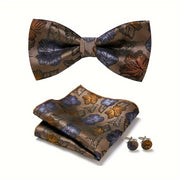Men's Blue Polyester Tie and Pocket Square Set Floral Pattern for Formal Events