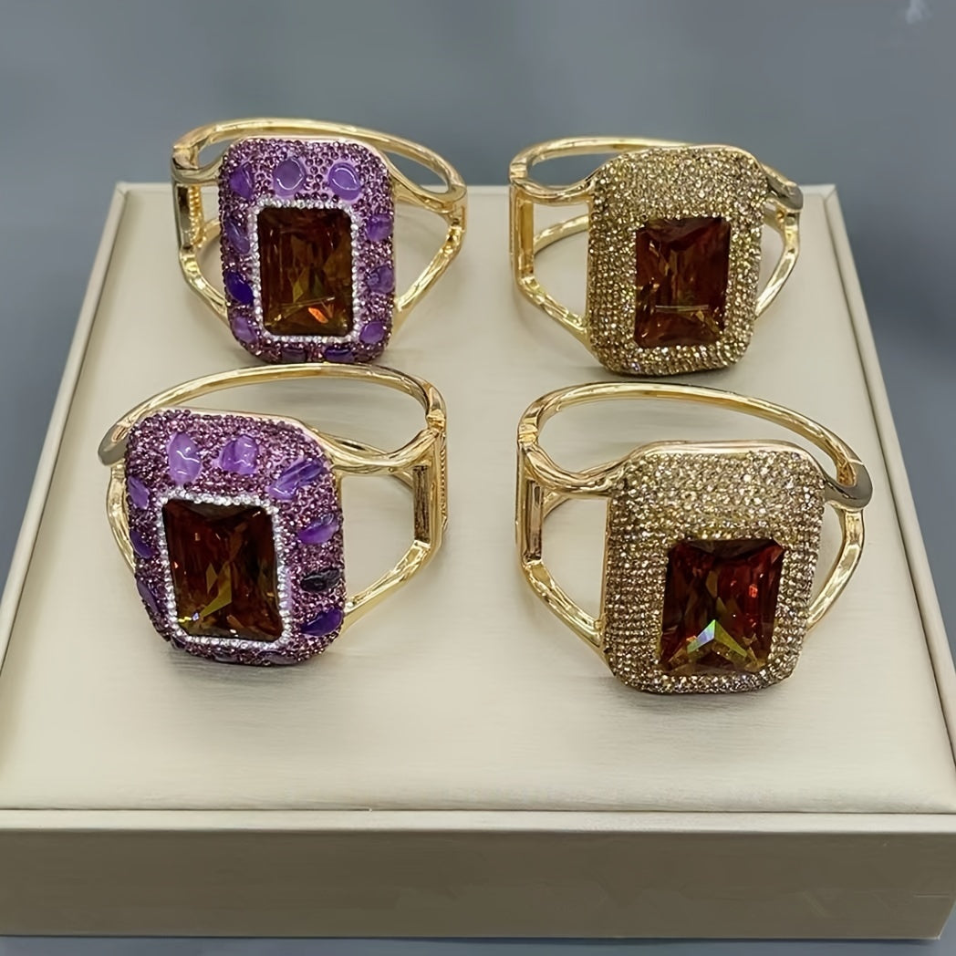 Women's Glitter Cuff Bracelet with Rhinestone Accents and Copper Base