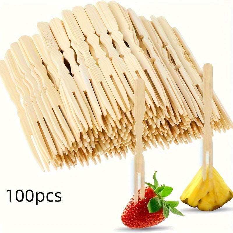 100/200pcs Mini Bamboo Cocktail Forks for Appetizers Fruits Pastries