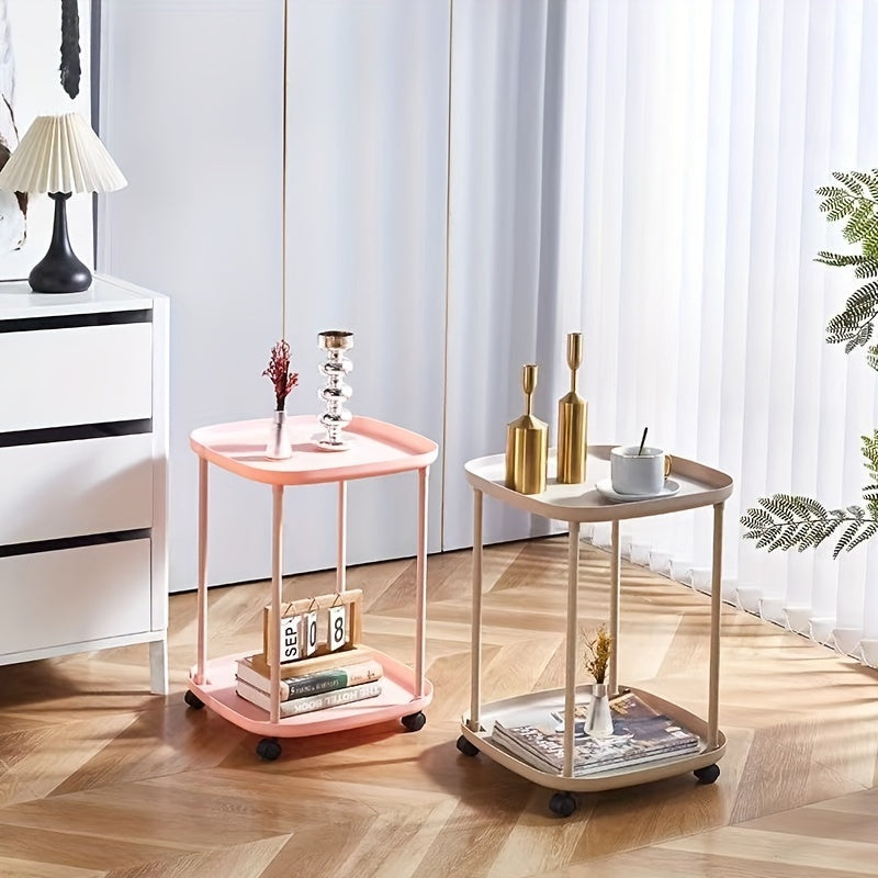 Mesa auxiliar móvil multifuncional de color marrón café, resistente de plástico para dormitorio, sala de estar y oficina