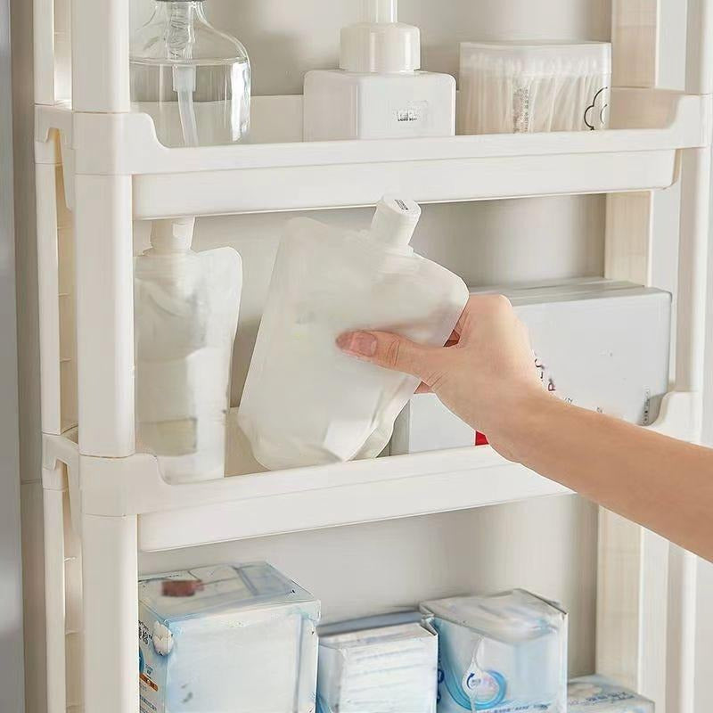 Ультратонкий многоуровневый шкаф для хранения на колесах, идеально подходящий для узких пространств в ванных комнатах, кухнях или офисах - доступен в 3 или 8 уровнях, изготовлен из пластика для экономии места.