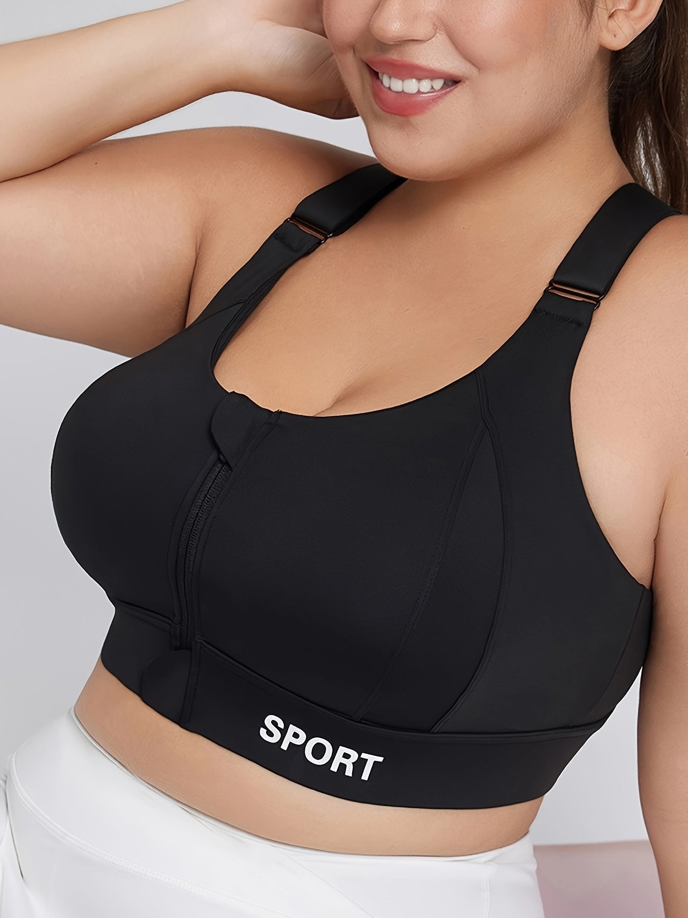 Plus Size Sports Bra with Zipper High-Impact Yoga Workout Fitness Vest