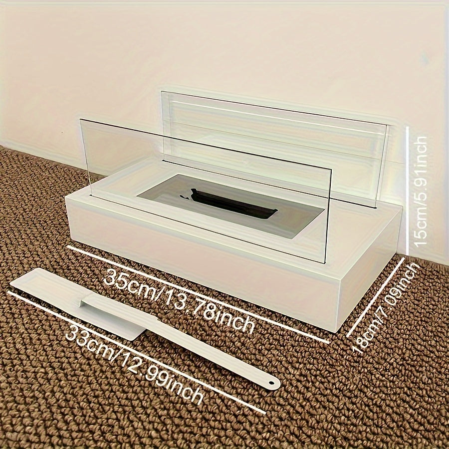 To‘g‘ri burchakli oq metallik stol usti olov cho‘g‘ini ichki va tashqi foydalanish uchun, hovli va orqa hovli isitish uchun