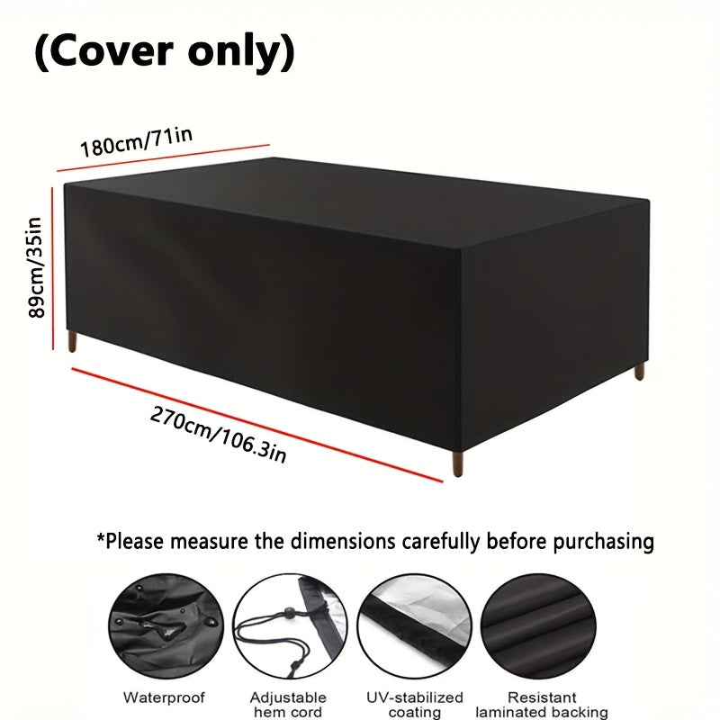Outdoor Rectangular Table and Chair Cover Polyester Waterproof UV Resistant Black