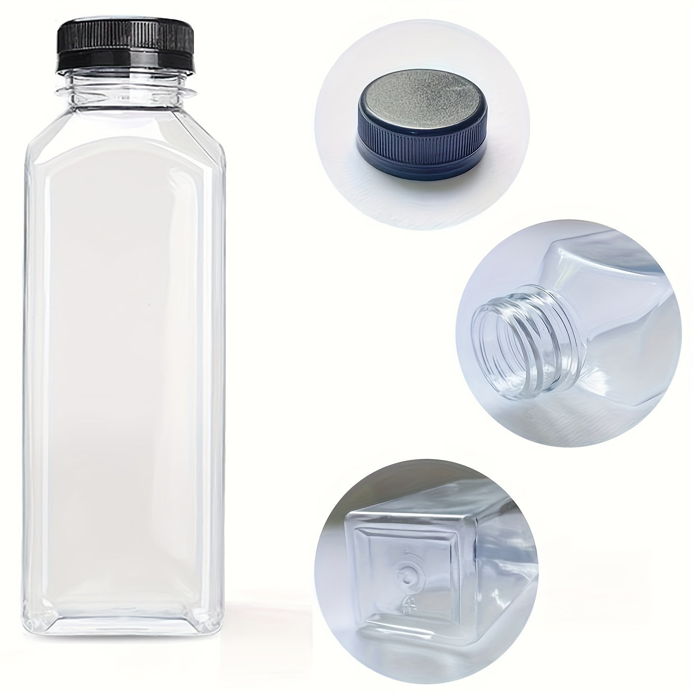 Leak-Proof Clear Plastic Juice Bottles for Juicing Smoothies Milk and Beverages 5/10 Pack