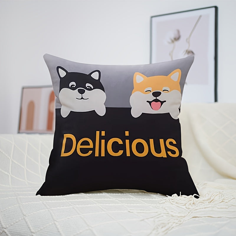 Square Cushion Cover with Dog Design 45cm Removable Zipper Washable for Sofa Bed Car Decor