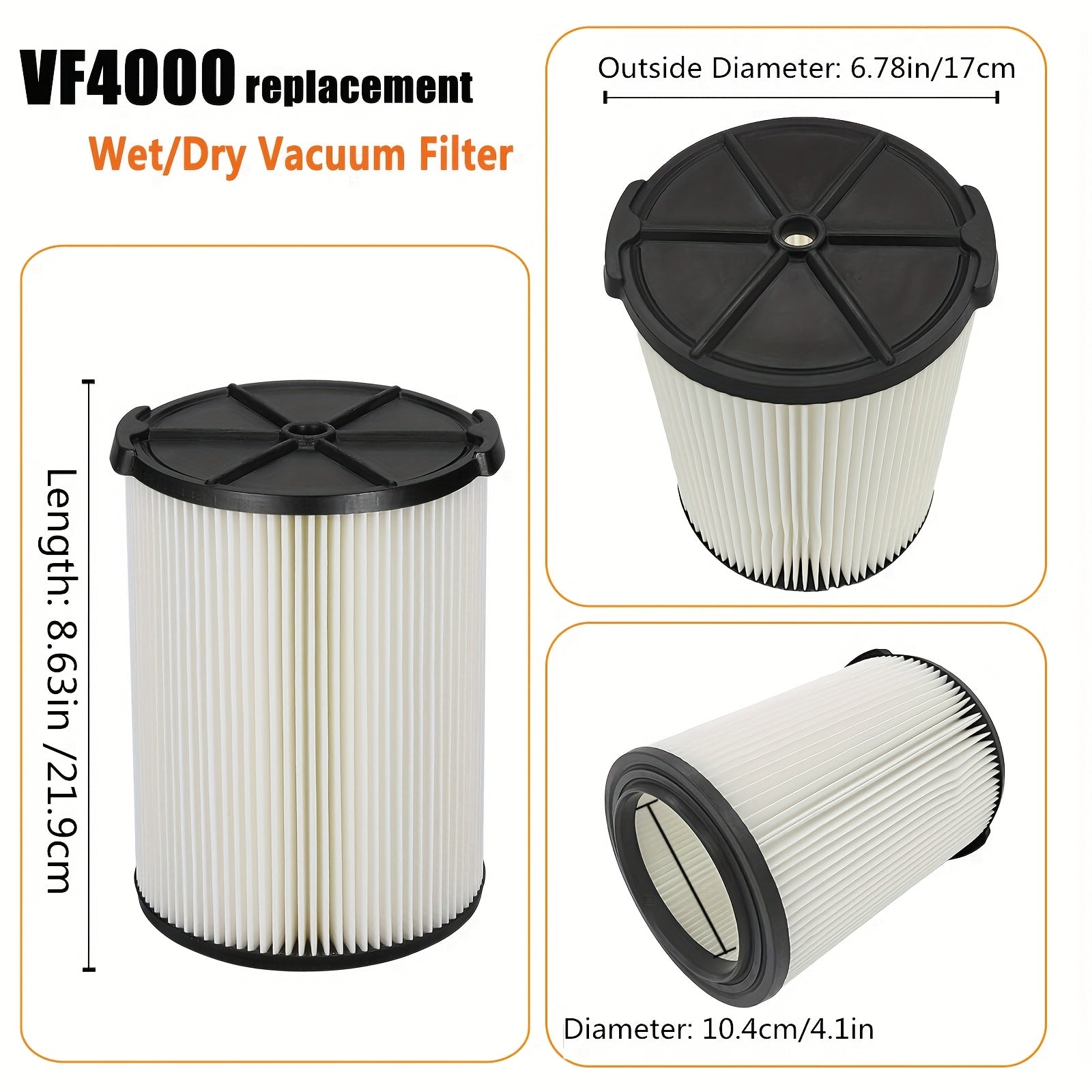 2-Pack Vacuum Filter Replacement for Wet Dry Shop Vacuums 18-75 Gallon