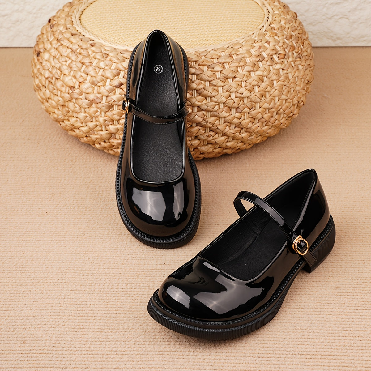 Women Black Mary Jane Loafers Retro Japanese Style Slip-On Round Toe