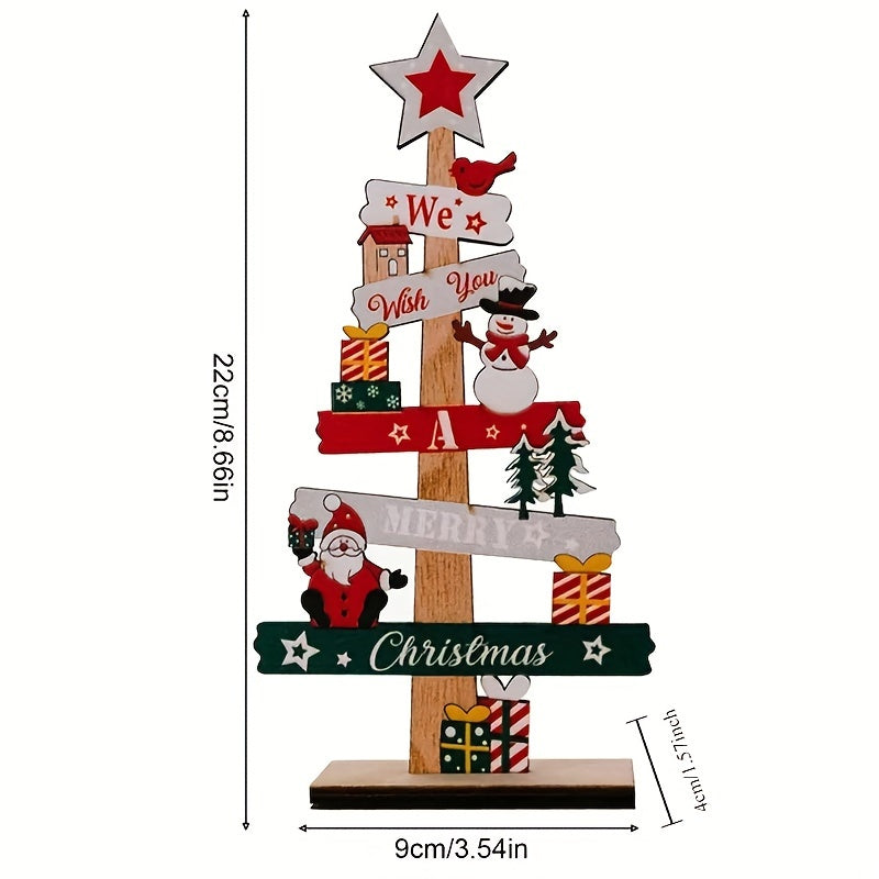 Wooden Christmas Tree and Santa Claus Desktop Sign Holiday Decor Plaque for Gifts and Parties