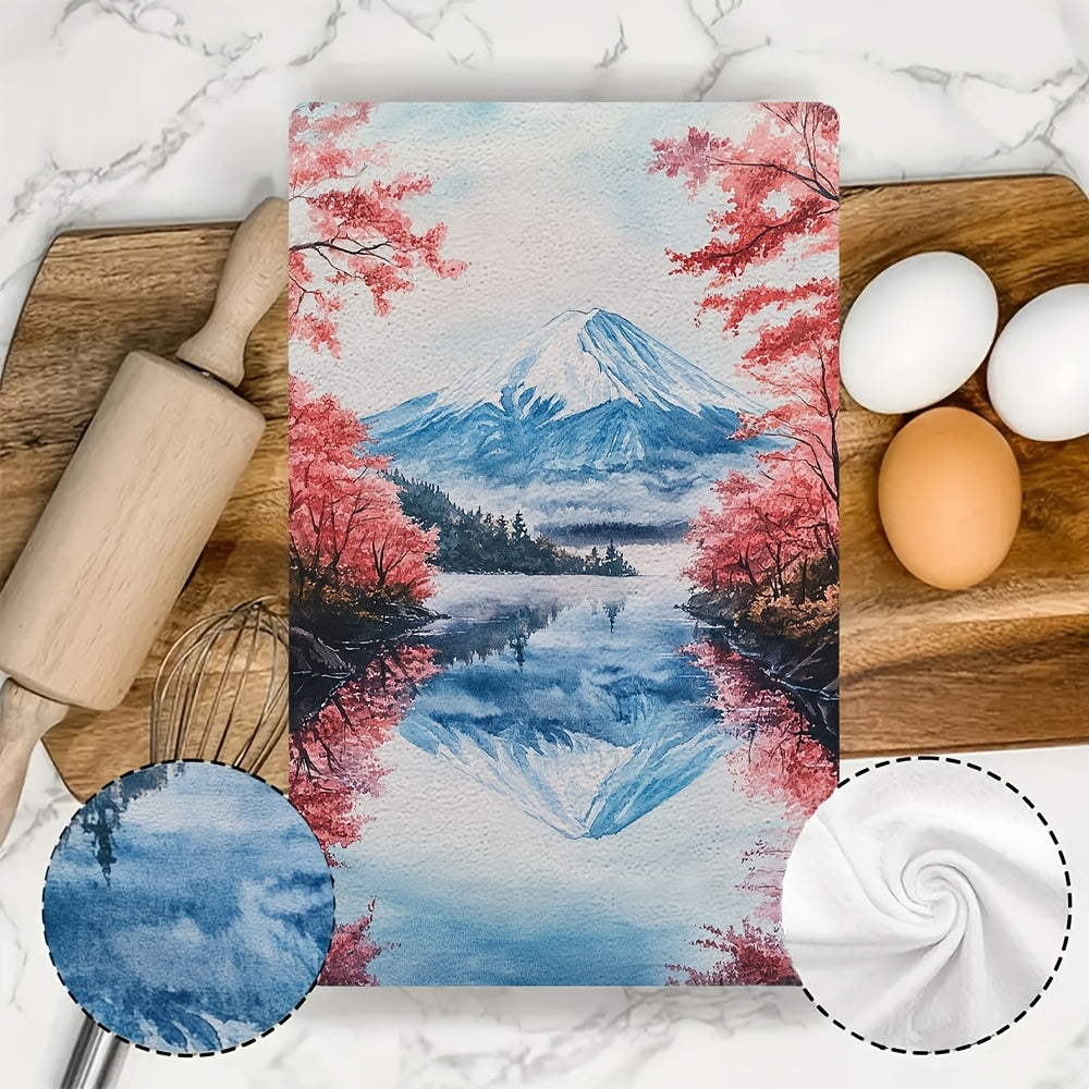 Set of 2 Ultra Plush Kitchen Towels Cherry Blossom and Hachiroku Patterns 40x60 cm
