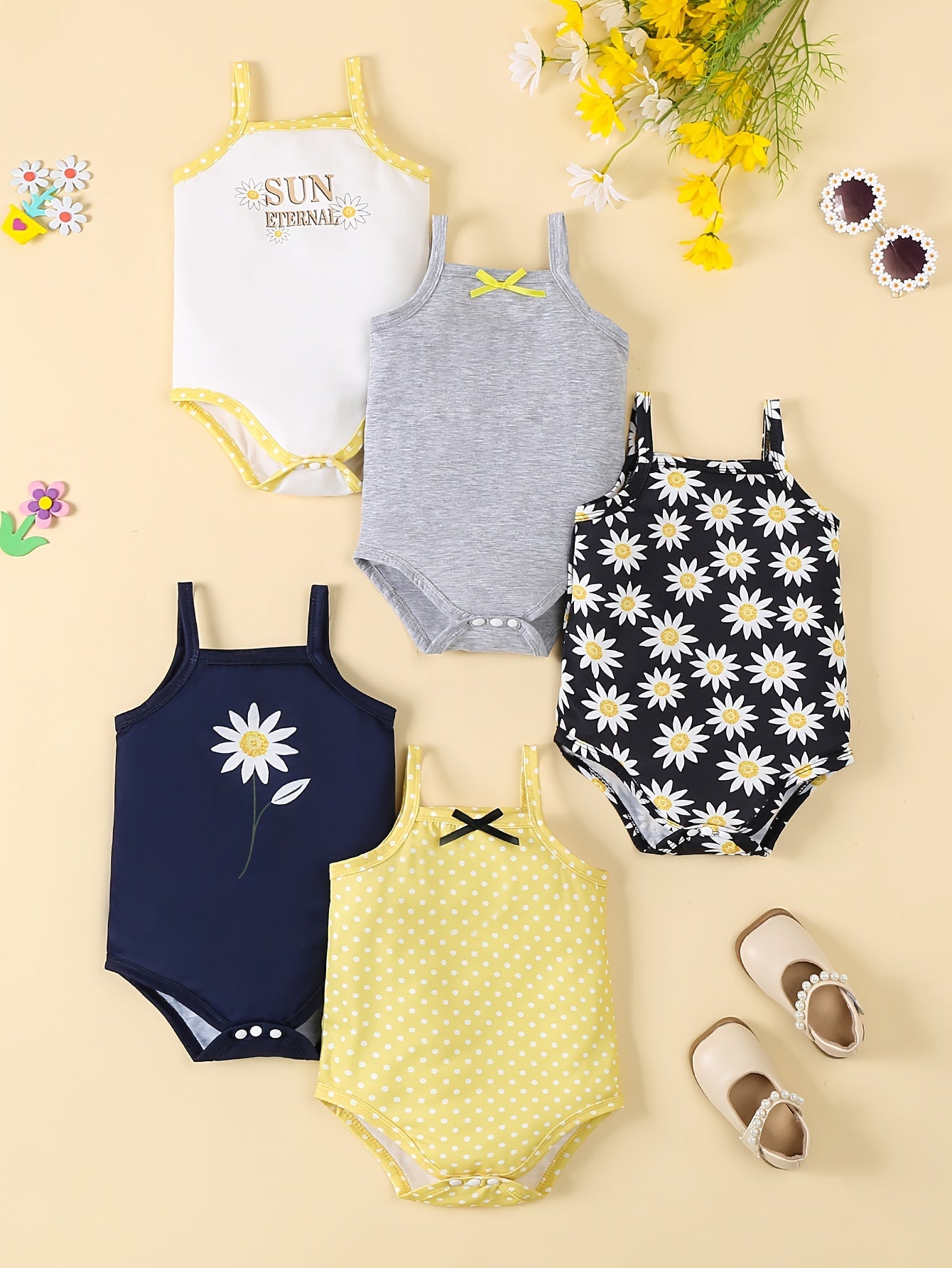 Baby Girl Floral Vest Set 5 Pieces Cotton Knit Clothing for 0-3 Years