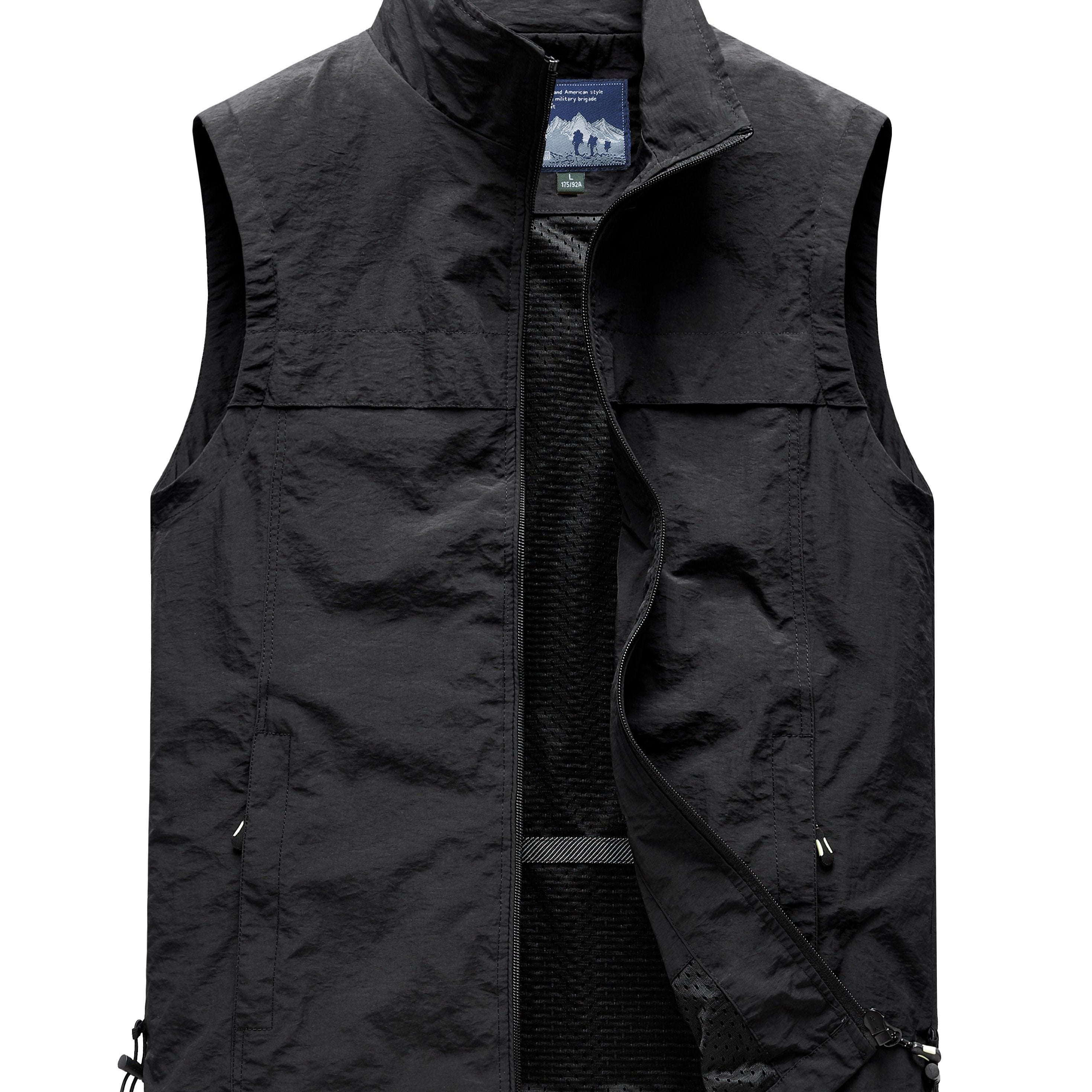 Men's Sleeveless Outdoor Vest with Stand Collar Drawstring Nylon Polyester Casual