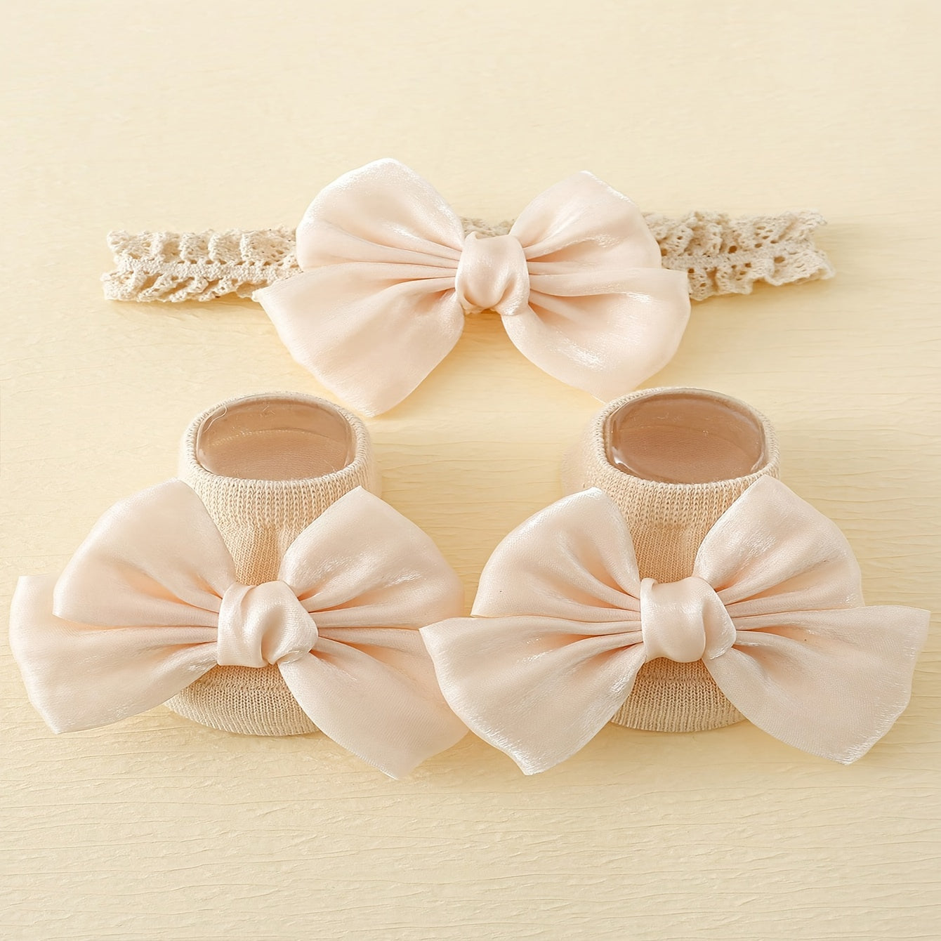 Набор носков и повязки для девочки-ребенка: дышащие хлопковые носки с бантом и аксессуар для волос