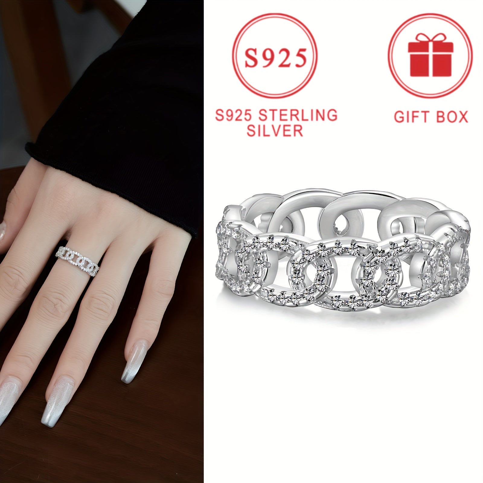 925 Sterling Silver dan yasalgan ajoyib keng halqa, porloq kubik zirkoniya bilan - har kuni kiyish yoki sovg'a berish uchun ideal, nafis sovg'a qutisi bilan birga keladi, mukammal zargarlik sovg'asi.