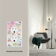 Hello Kitty Cartoon Dual Socket Cover Wall Plate Decorative Easy Install Heat-Resistant Fade-Proof